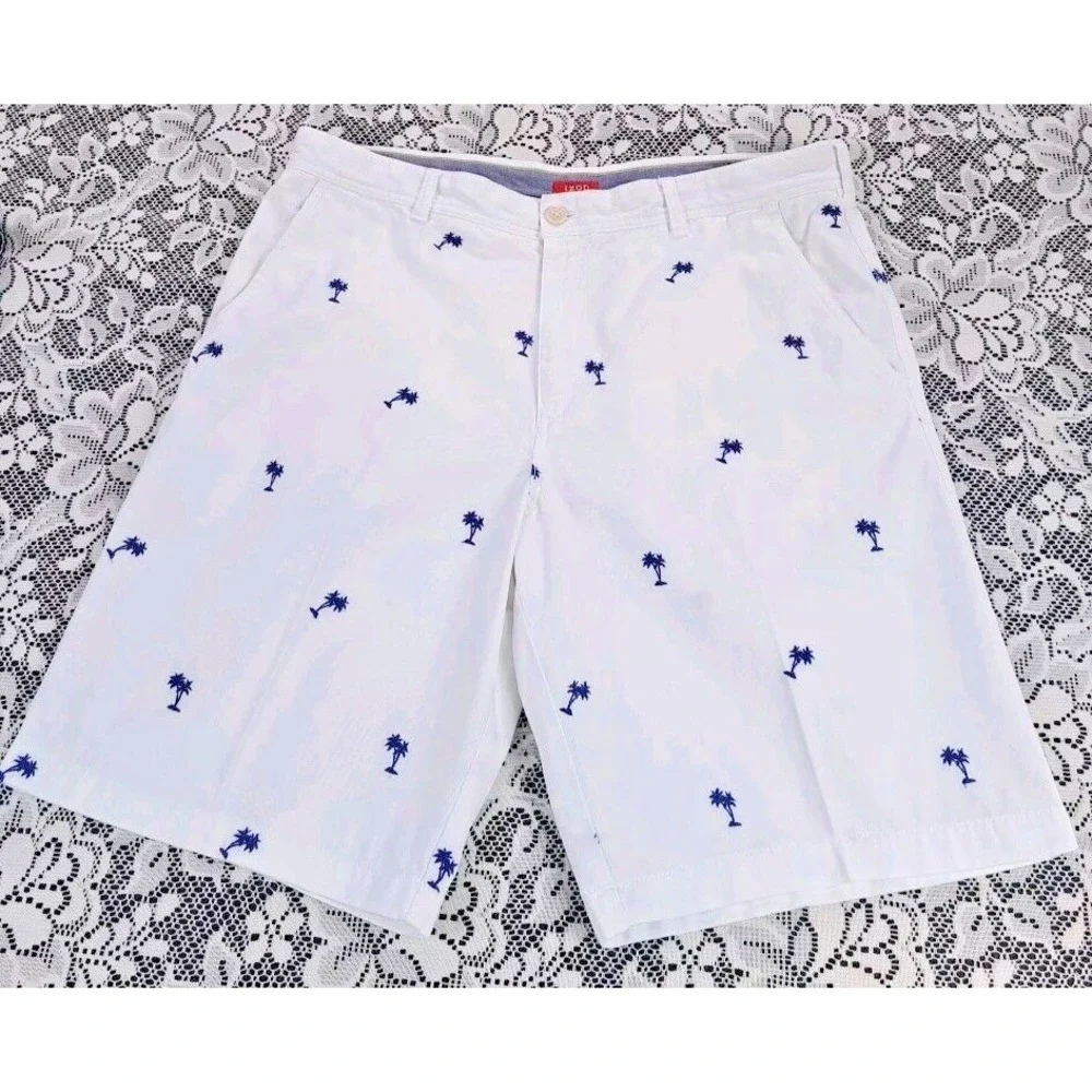 Izod Shorts Mens Size 38 White‎ All Over Palm Tree Print Casual Slash Pockets